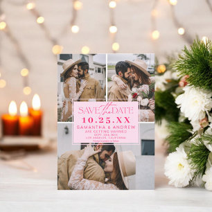 Modern roze save the date 3 foto's grid collage