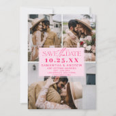 Modern roze save the date 3 foto's grid collage (Voorkant)