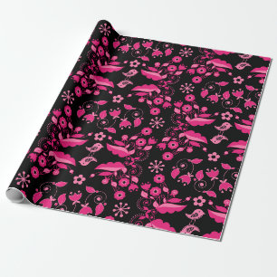 Modern roze Scandinavisch bloemenpatroon Cadeaupapier