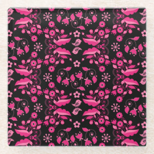 Modern roze Scandinavisch bloemenpatroon Glazen Onderzetter