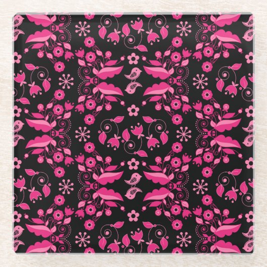 Modern roze Scandinavisch bloemenpatroon Glazen Onderzetter (Voorkant)