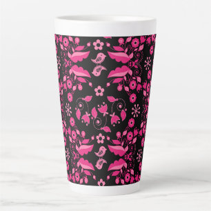 Modern roze Scandinavisch bloemenpatroon Latte Mok