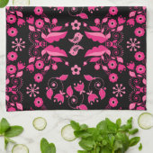 Modern roze Scandinavisch bloemenpatroon Theedoek (Gevouwen)