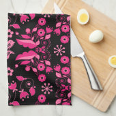 Modern roze Scandinavisch bloemenpatroon Theedoek (Quarter Fold)