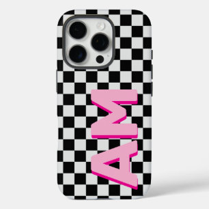 Modern Roze Schaduw Monogram Checkerboard Initiaal iPhone 16 Pro Hoesje