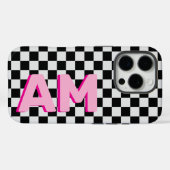 Modern Roze Schaduw Monogram Checkerboard Initiaal Case-Mate iPhone Case (Achterkant (horizontaal))
