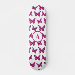 Modern Roze Schattige Vlinderpatroon Monogram Persoonlijk Skateboard