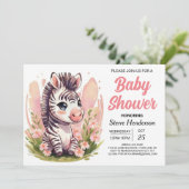 Modern Roze Schattige Zebra Baby shower Kaart (Staand voorkant)