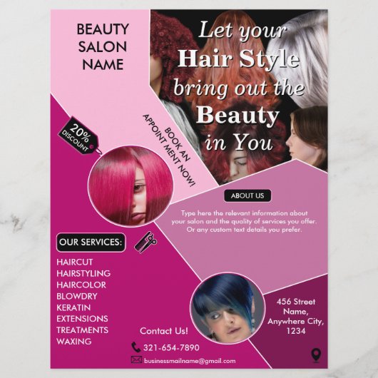 Modern Roze Schoonheid Haar Diensten Salon Geperso Flyer (Voorkant)