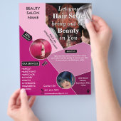 Modern Roze Schoonheid Haar Diensten Salon Geperso Flyer (Hand)