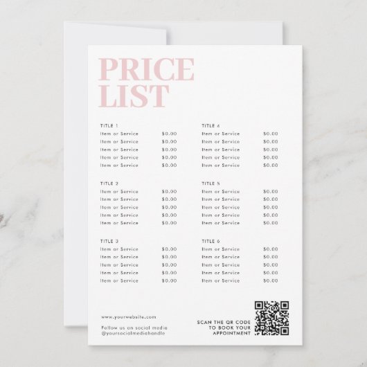 Modern Roze Schoonheid prijslijst Menu Small Busin (Voorkant)