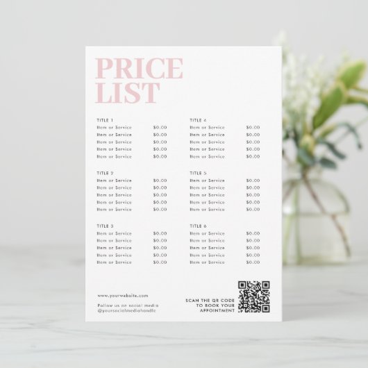 Modern Roze Schoonheid prijslijst Menu Small Busin (Staand voorkant)