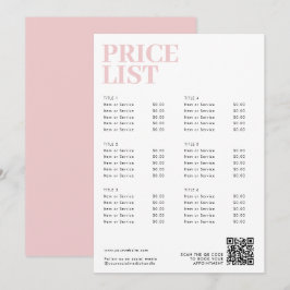 Modern Roze Schoonheid prijslijst Menu Small Busin