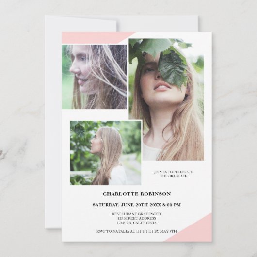 Modern roze script 5 foto's 2020 afstuderen kaart (Achterkant)