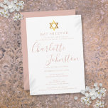 Modern Roze Script Bat Mitzvah Kaart<br><div class="desc">Met de roze naam van het roos script. Personaliseer uw speciale informatie van de Bat Mitzvah in het  roze roze letterschrift op dit stijlvolle ontwerp. Ontworpen door: Thisnotme©</div>
