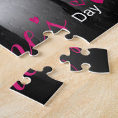 Modern roze script camera's zwart witte foto legpuzzel (Zijkant)