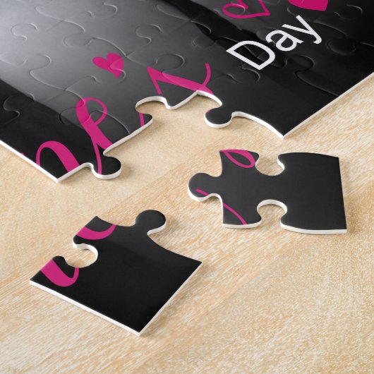 Modern roze script camera's zwart witte foto legpuzzel (Zijkant)