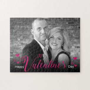 Modern roze script camera's zwart witte foto legpuzzel
