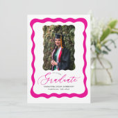 Modern roze script foto afstudeerfeest kaart (Staand voorkant)