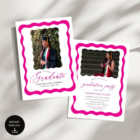 Modern roze script foto afstudeerfeest kaart