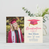 Modern roze script foto afstudeerfeest kaart (Staand voorkant)