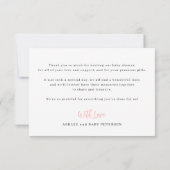 Modern roze script foto baby shower dank u bedankkaart (Achterkant)