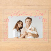 Modern Roze Script Gelukkige Valentijnsdag Foto Acryl Uitnodigingen (Voorkant)