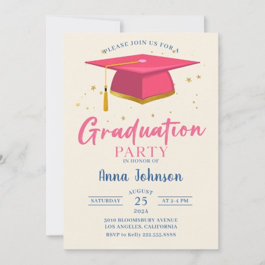 Modern Roze Script Graduation Party Kaart (Voorkant)