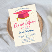 Modern Roze Script Graduation Party Kaart