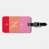 Modern Roze Sinaasappel 3 Letter Monogram Aangepas Bagagelabel (Voorkant horizontaal)