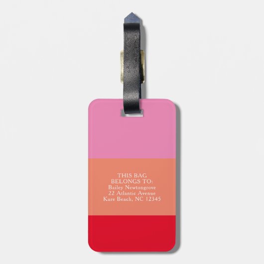 Modern Roze Sinaasappel 3 Letter Monogram Aangepas Bagagelabel (Achterkant verticaal)