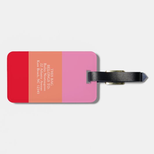 Modern Roze Sinaasappel 3 Letter Monogram Aangepas Bagagelabel (Achterkant horizontaal)