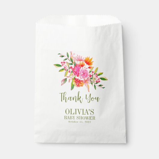 Modern Roze Sinaasappel Bloemen Baby shower Custom Bedankzakje (Voorkant)