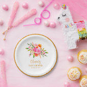 Modern Roze Sinaasappel Bloemen Baby shower Custom Papieren Bordje (Feest)