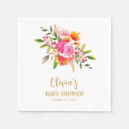 Modern Roze Sinaasappel Bloemen Baby shower Custom Servet