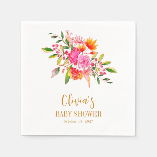 Modern Roze Sinaasappel Bloemen Baby shower Custom Servet (Voorkant)