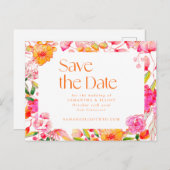 Modern Roze Sinaasappel Bloemen Bruiloft QR Code Briefkaart (Voorkant / Achterkant)