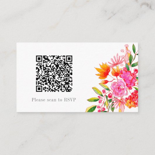 Modern Roze Sinaasappel Bloemen Bruiloft RSVP QR C Informatiekaartje (Achterkant)