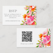 Modern Roze Sinaasappel Bloemen Bruiloft RSVP QR C Informatiekaartje (Voorkant / Achterkant)