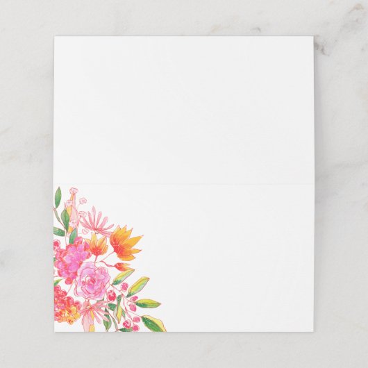 Modern Roze Sinaasappel Bloemen Bruiloft Welkom Plaatskaartje (Buitenkant ongevouwen)