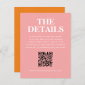 Modern Roze Sinaasappel Bruiloft QR Code Details Informatiekaartje (Voorkant / Achterkant)