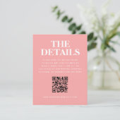 Modern Roze Sinaasappel Bruiloft QR Code Details Informatiekaartje (Staand voorkant)