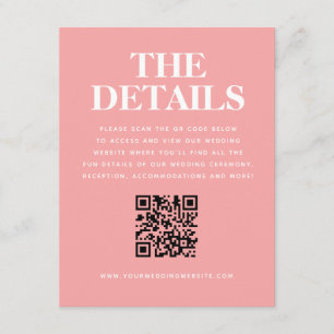 Modern Roze Sinaasappel Bruiloft QR Code Details Informatiekaartje