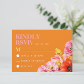 Modern Roze Sinaasappel Geel Bloemen Bruiloft RSVP Informatiekaartje (Staand voorkant)