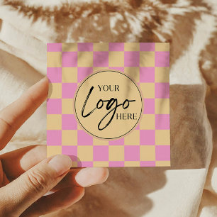 Modern Roze Sinaasappel geruit Custom Company Logo Vierkante Visitekaartje