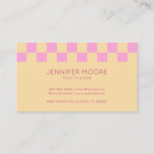 Modern Roze Sinaasappel geruit Custom Company Logo Visitekaartje (Achterkant)