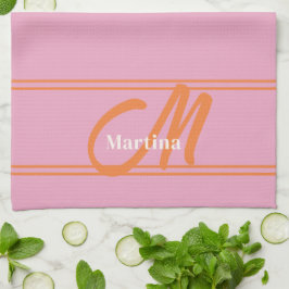 Modern Roze Sinaasappel Monogram Initiaal Theedoek
