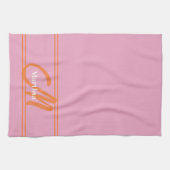 Modern Roze Sinaasappel Monogram Initiaal Theedoek (Horizontaal)