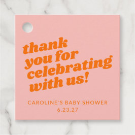 Modern Roze Sinaasappel Retro Baby shower Dank u Bedankjes Labels