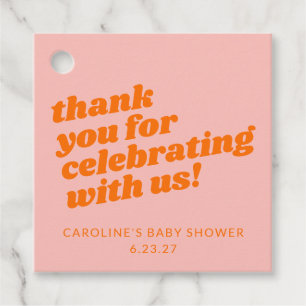 Modern Roze Sinaasappel Retro Baby shower Dank u Bedankjes Labels